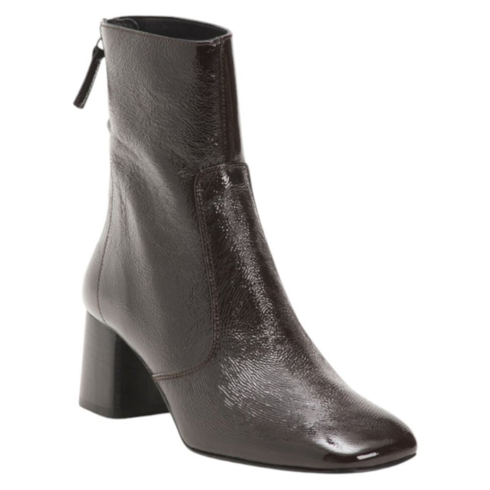 Sandro Glossed Leather Ankle Boots Chocolate Brown 40/US 9.5